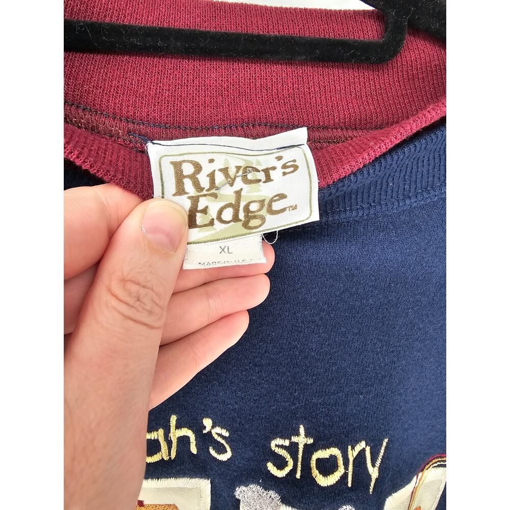 Vintage 1990s Womens Sz XL Crew Neck Sweater Noahs Ark Bible Story Embroidered - Picture 3 of 4